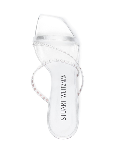 Shop Stuart Weitzman Crystal-embellished 100mm Leather Sandals In Silver