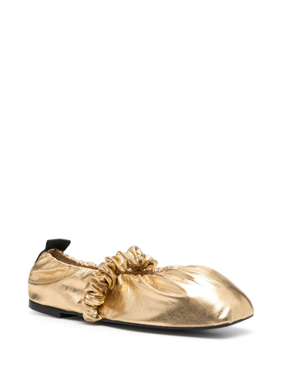 Shop Ganni Scrunchie Ballerina Shoes In Gold