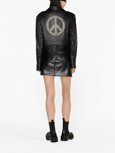 Shop Moschino Jeans Peace-sign Leather Biker Jacket In Black