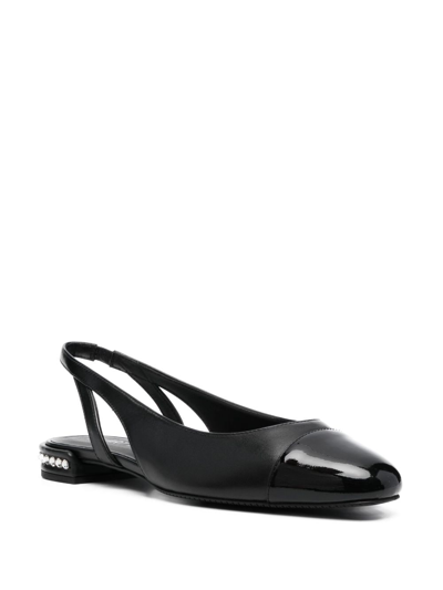 Shop Stuart Weitzman Crystal Slingback Leather Ballerina Shoes In Black