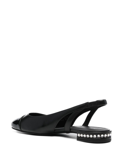 Shop Stuart Weitzman Crystal Slingback Leather Ballerina Shoes In Black