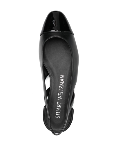 Shop Stuart Weitzman Crystal Slingback Leather Ballerina Shoes In Black