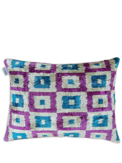 Shop Les-ottomans Geometric-print Velvet Cushion In Blue