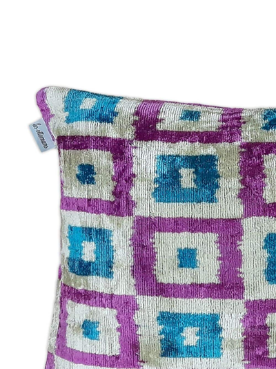Shop Les-ottomans Geometric-print Velvet Cushion In Blue