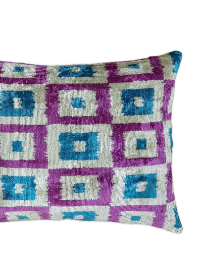 Shop Les-ottomans Geometric-print Velvet Cushion In Blue