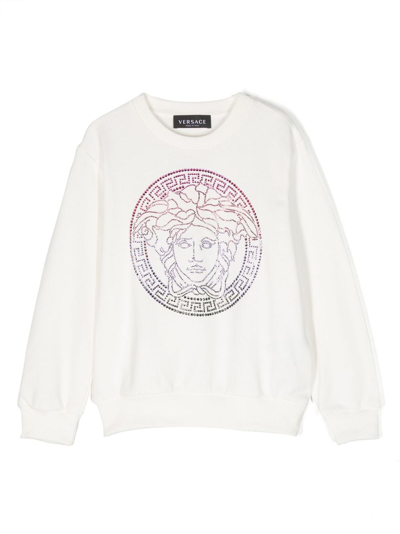 Shop Versace Medusa Head-motif Rhinestone-embellished Jumper In White