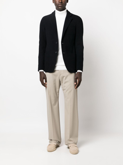 Giorgio Armani Single-breasted Herringbone Blazer In Blue