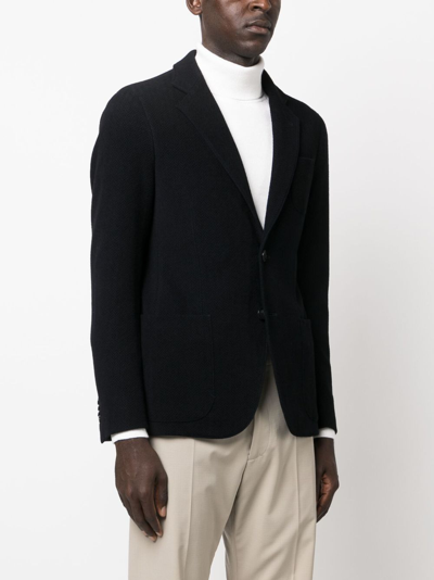 Shop Giorgio Armani Single-breasted Herringbone Blazer In Blue