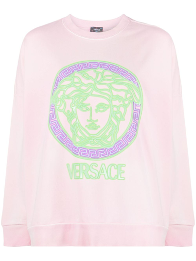 Shop Versace Medusa Logo-appliqué Cotton Sweatshirt In Pink