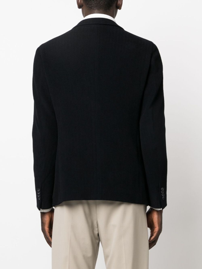 Giorgio Armani Single-breasted Herringbone Blazer In Blue
