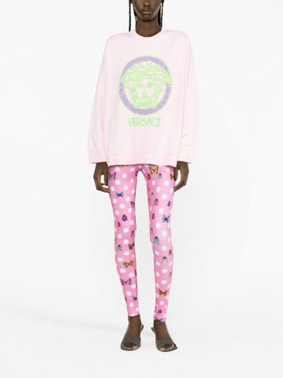 Versace Sweatshirt Sweatshirt Fabric Series Neon Effect Logo Print In Pink