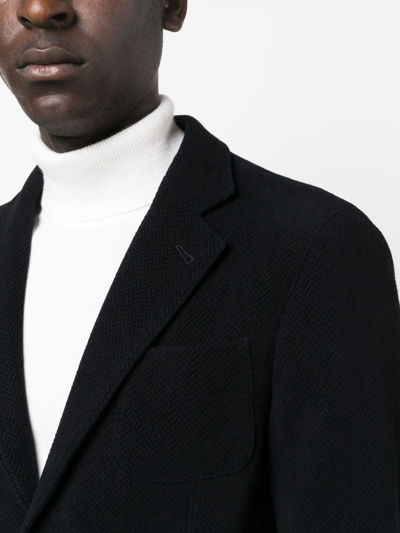 Giorgio Armani Single-breasted Herringbone Blazer In Blue