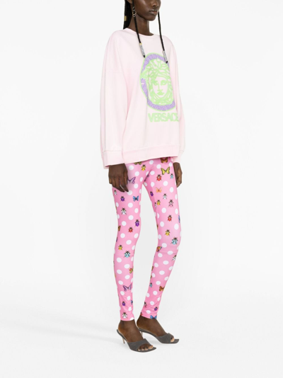 Versace Sweatshirt Sweatshirt Fabric Series Neon Effect Logo Print In Pink
