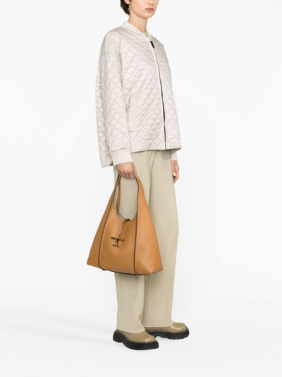 Shop Tod's T Timeless Leather Tote Bag In Brown