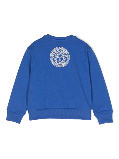 Shop Versace Logo-print Cotton Sweatshirt In Blue