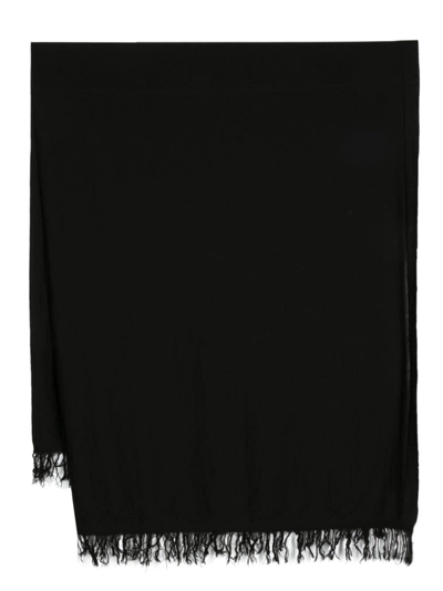 Shop Rick Owens Fringed-edge Knitted Wool Scarf In Black
