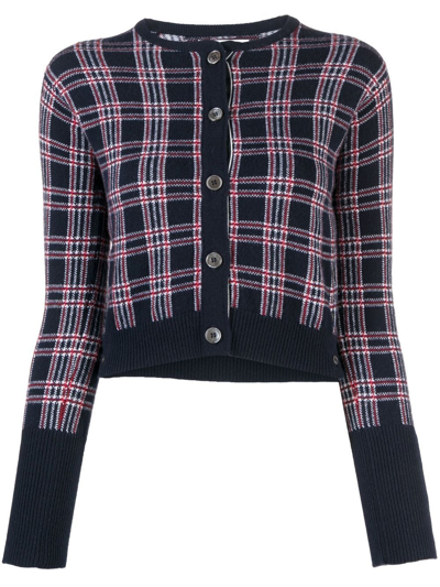 Shop Thom Browne Pow Cashmere Cropped Crew Neck Cardigan In Blue