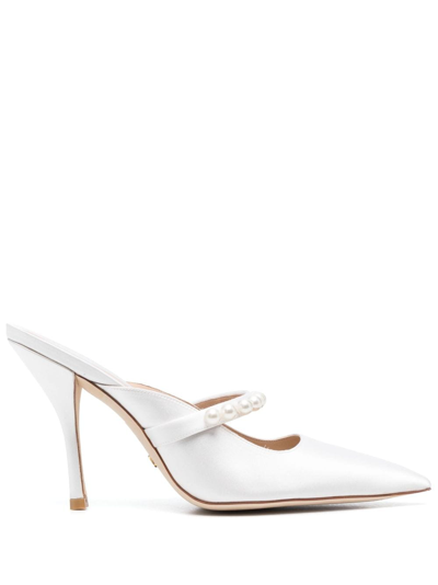 Shop Stuart Weitzman Goldie 95mm Leather Mules In White