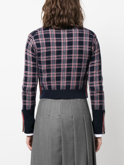 Shop Thom Browne Pow Cashmere Cropped Crew Neck Cardigan In Blue