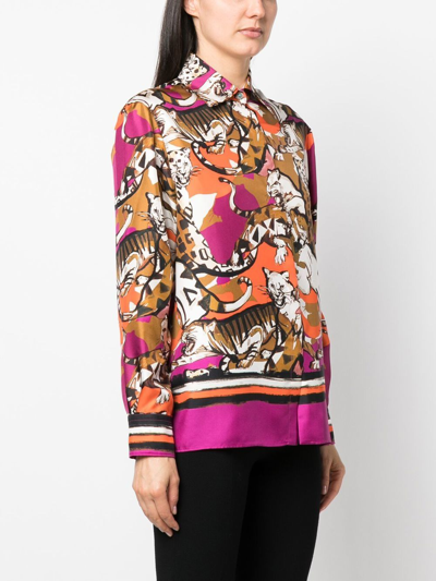 Roberto Cavalli Satin-finish Cheetah-print Shirt In White
