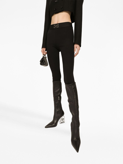 Shop Dolce & Gabbana Logo-plaque High-waisted Leggings In Black