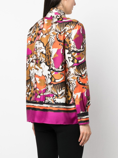 Roberto Cavalli Satin-finish Cheetah-print Shirt In White
