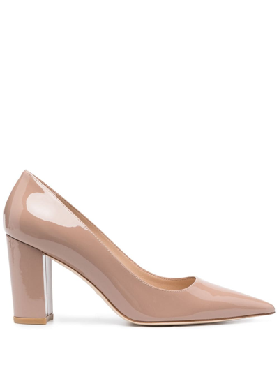 Shop Stuart Weitzman Block 85mm Leather Pumps In Neutrals