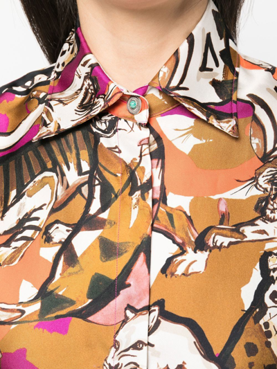 Roberto Cavalli Satin-finish Cheetah-print Shirt In White
