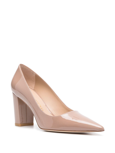 Shop Stuart Weitzman Block 85mm Leather Pumps In Neutrals