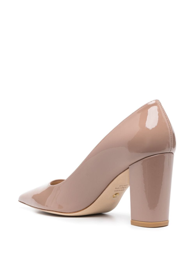 Shop Stuart Weitzman Block 85mm Leather Pumps In Neutrals