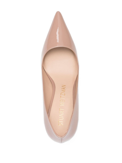 Stuart Weitzman Stuart Patent Leather Block-heel Pumps In Neutrals