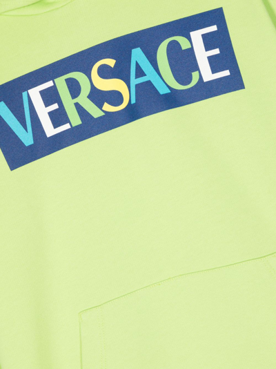 Shop Versace Logo-print Jersey-fleece Hoodie In Green