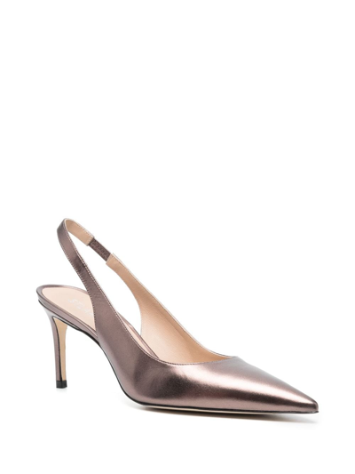 Shop Stuart Weitzman Slingback 90mm Pointed-toe Pumps In Brown