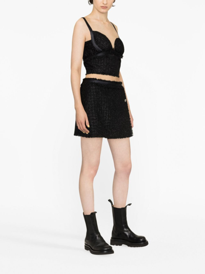 Versace Black Mini Lurex Skirt With Silver-tone Hardware In Black