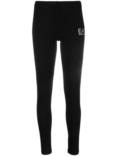 Shop Ea7 Logo-print Cotton Leggings In Black