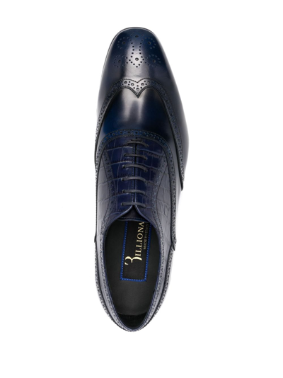 Shop Billionaire Crocodile-effect Leather Derby Shoes In Blue