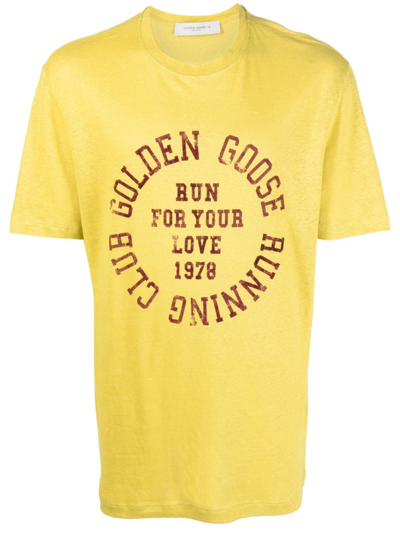 Shop Golden Goose Logo-print Linen T-shirt In Yellow
