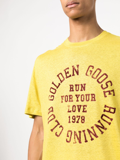 Shop Golden Goose Logo-print Linen T-shirt In Yellow