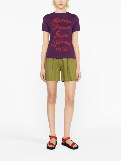 Shop Kenzo Logo-print Cotton T-shirt In Purple