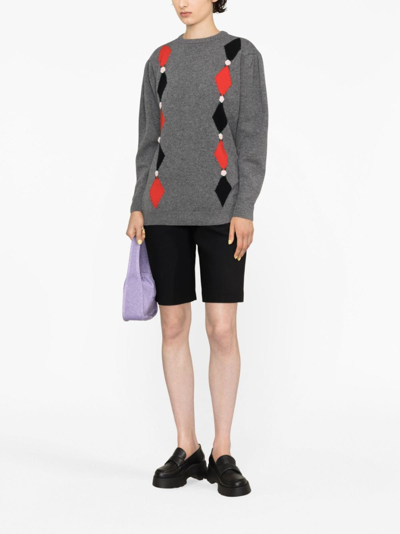 Alessandra Rich Intarsia-patterned Wool Jumper In Grey