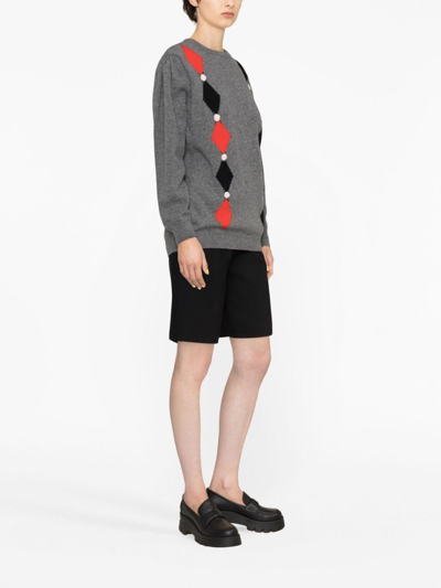 Alessandra Rich Intarsia-patterned Wool Jumper In Grey