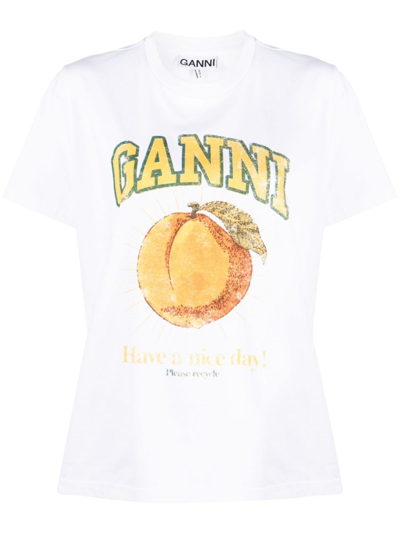 Shop Ganni Relaxed Peach Organic-cotton T-shirt In White