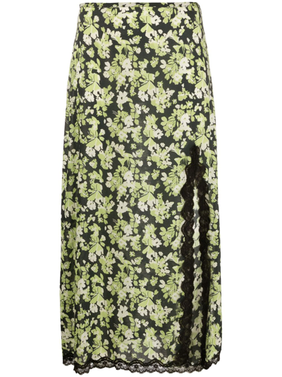 Shop Rixo London Sibilla Floral-print Midi Skirt In Black