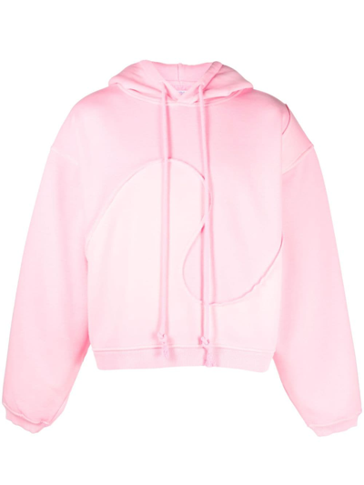 Shop Erl Swirl-panelled Drawstring Fleece Hoodie In Pink