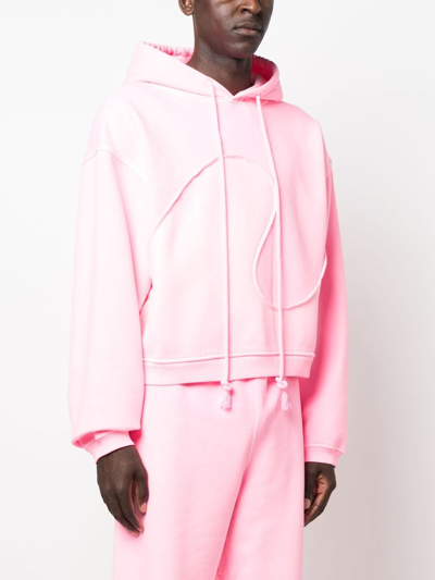 Shop Erl Swirl-panelled Drawstring Fleece Hoodie In Pink