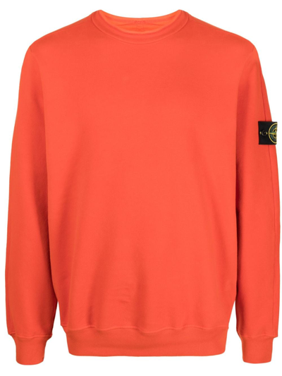 Shop Stone Island Compass-motif Cotton Sweatshirt In Orange