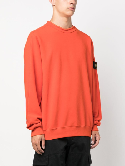 Shop Stone Island Compass-motif Cotton Sweatshirt In Orange