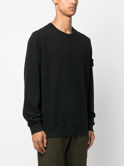 Shop Stone Island Compass-patch Cotton Sweatshirt In Black