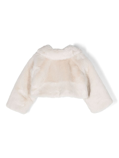 Shop Monnalisa Bow-detail Faux-fur Jacket In Neutrals