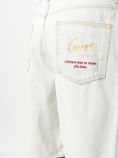 Kenzo White Denim Knee-length Bermuda Shorts In Blue